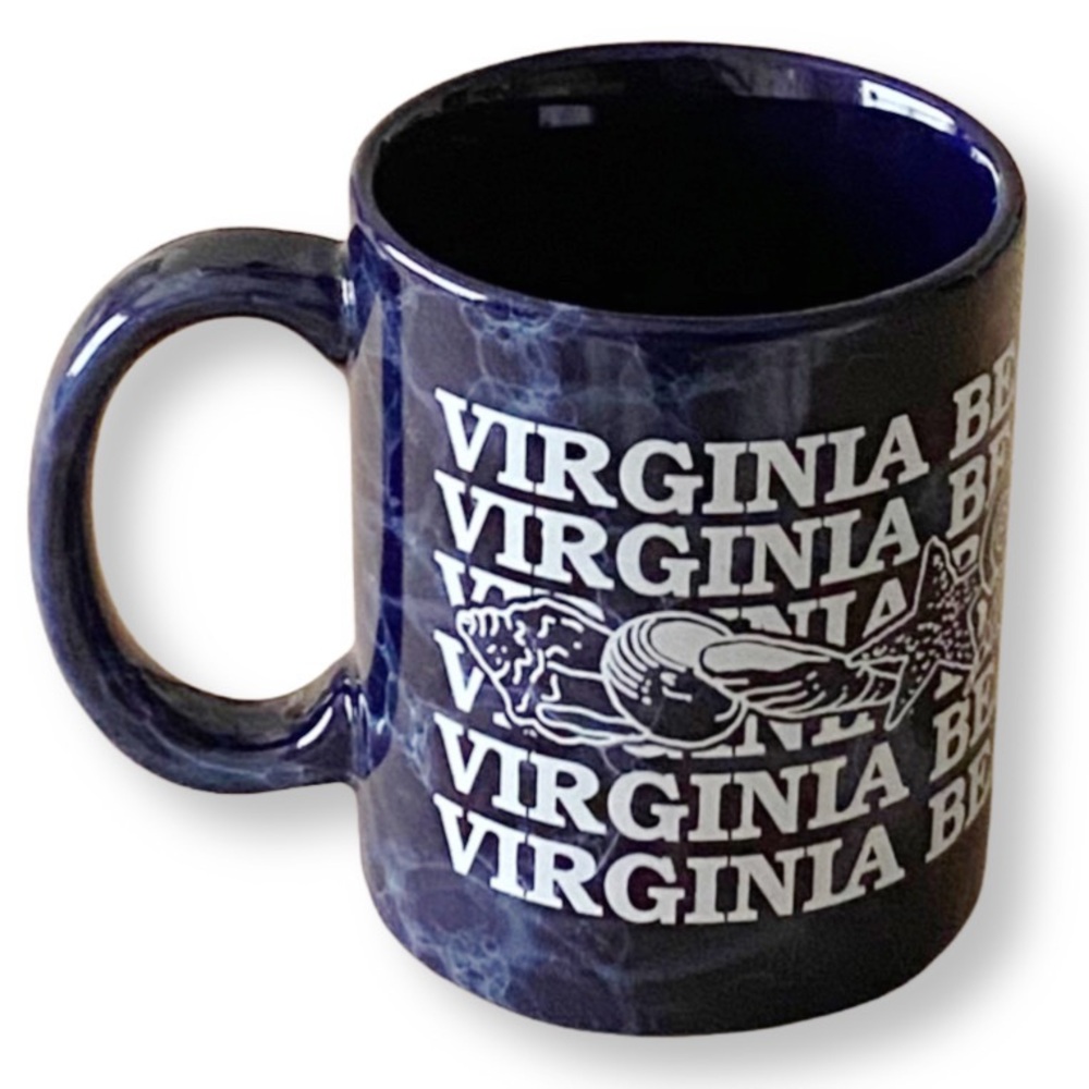 Virginia Beach Vintage 1996 Navy Blue Sea Shell Marbled 12oz Souvenir Coffee Mug